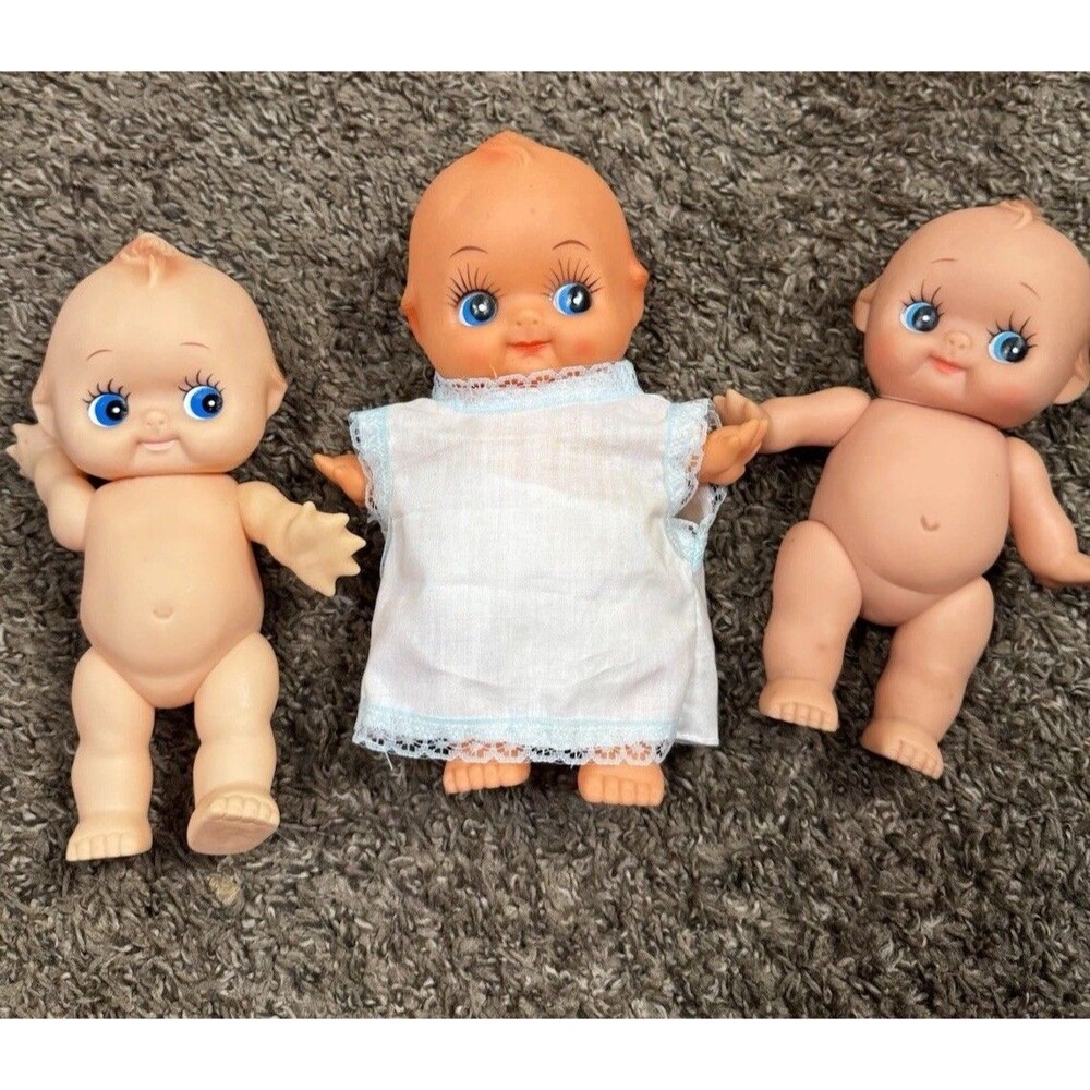 Lot of 3 Vintage Kewpie Dolls – 8” & 9” – China, Taiwan, Hong Kong w/ Clothes